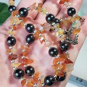 Womens Natural Stone Necklace Neutral Boho Earth Tones